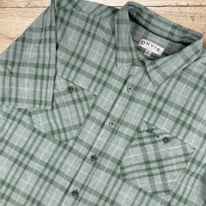 ORVIS‎ Mens Classic Collection Short Sleeve Button Tech Shirt Size L Green Plaid